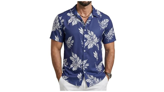 Cotrasen Men's Hawaiian Short Sleeve Button Down T...