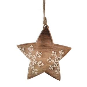 4Home Dekorace z mangového dřeva Snowflake Star,20 cm