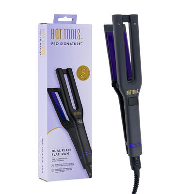 Hot Tools Pro Signature Dual Plate Flat Hair Iron - Multi Heat Setting - 75% Faster Results - Charcoal Ceramic