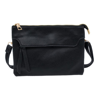 Stylish Black Crossbody Handbag, Gold Trim, Adjustable Strap
