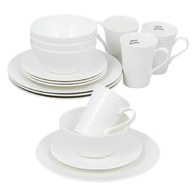 Bone China Dinnerware Set, Dotted, 16 Pieces