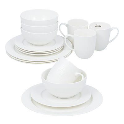 Bone China Dinnerware Set, Stripe, 16 Pieces