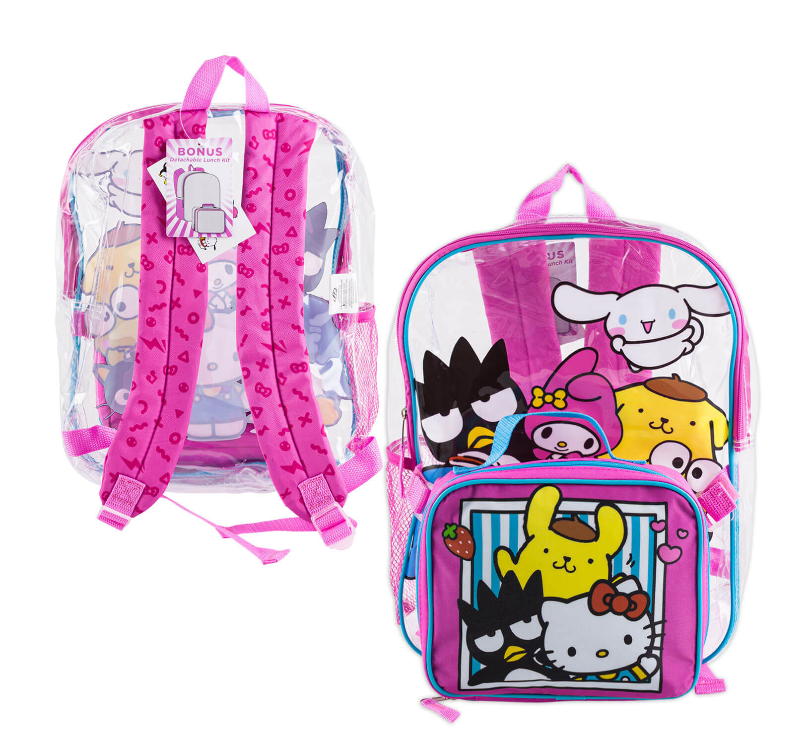 Hello Kitty & Friends Backpack And Detachable Lunch Kit - 15" - Clear and Pink