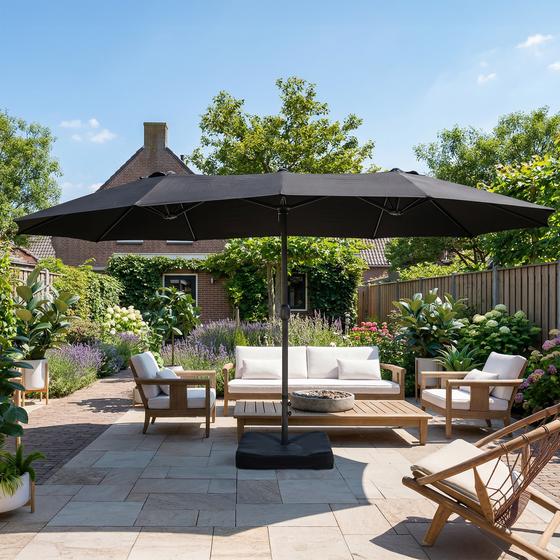 Dubbele parasol met voet – antraciet