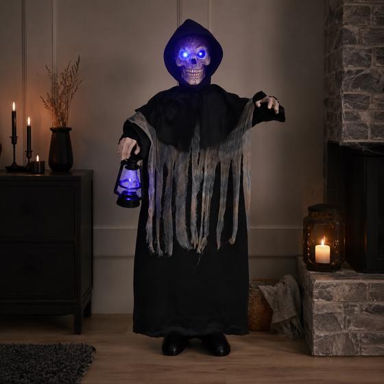 Halloween skelet Magere Hein met licht en geluid