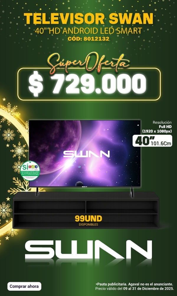 TELEVISOR SWAN 40" HD ANDROID LED SMART CÓD: 8012132 Súper Oferta $729.000 Resolución Full HD (1920 x 1080px) 40" 101.6Cm 99UND DISPONIBLES SWAN