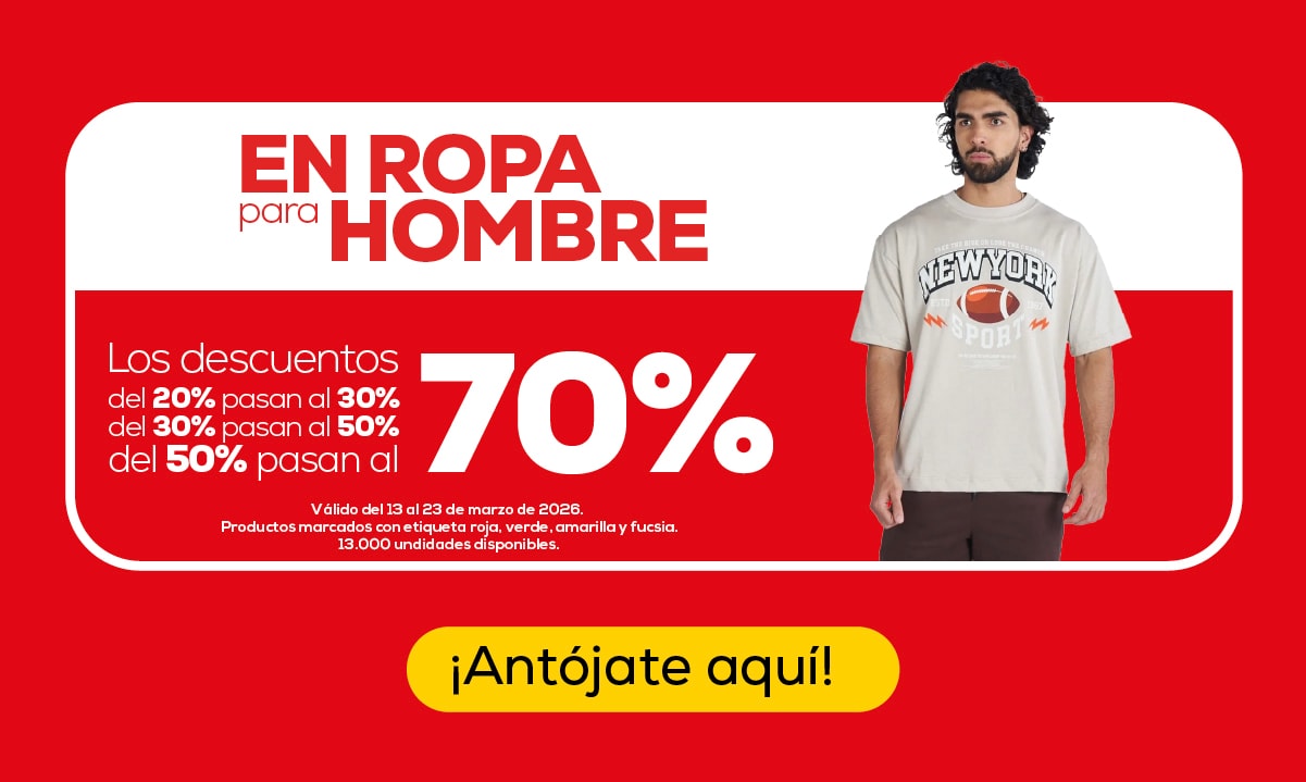 EN ROPA para HOMBRE Los descuentos del 20% pasan al 30%, del 30% pasan al 50%, del 50% pasan al 70%. ¡Antójate aquí!