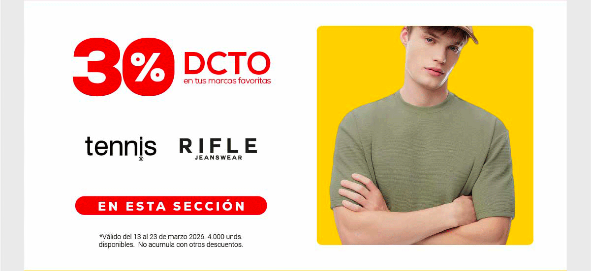 30% DCTO en tus marcas favoritas tennis RIFLE JEANSWEAR EN ESTA SECCIÓN