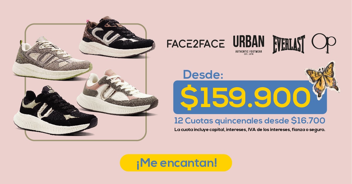 FACE2FACE URBAN EVERLAST Desde: $159.900 12 Cuotas quincenales desde $16.700 ¡Me encantan!