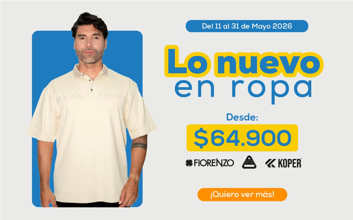 Del 11 al 31 de Mayo 2026 Lo nuevo en ropa Desde: $64.900 FIORENZO AZZARO KOPER ¡Quiero ver más!
