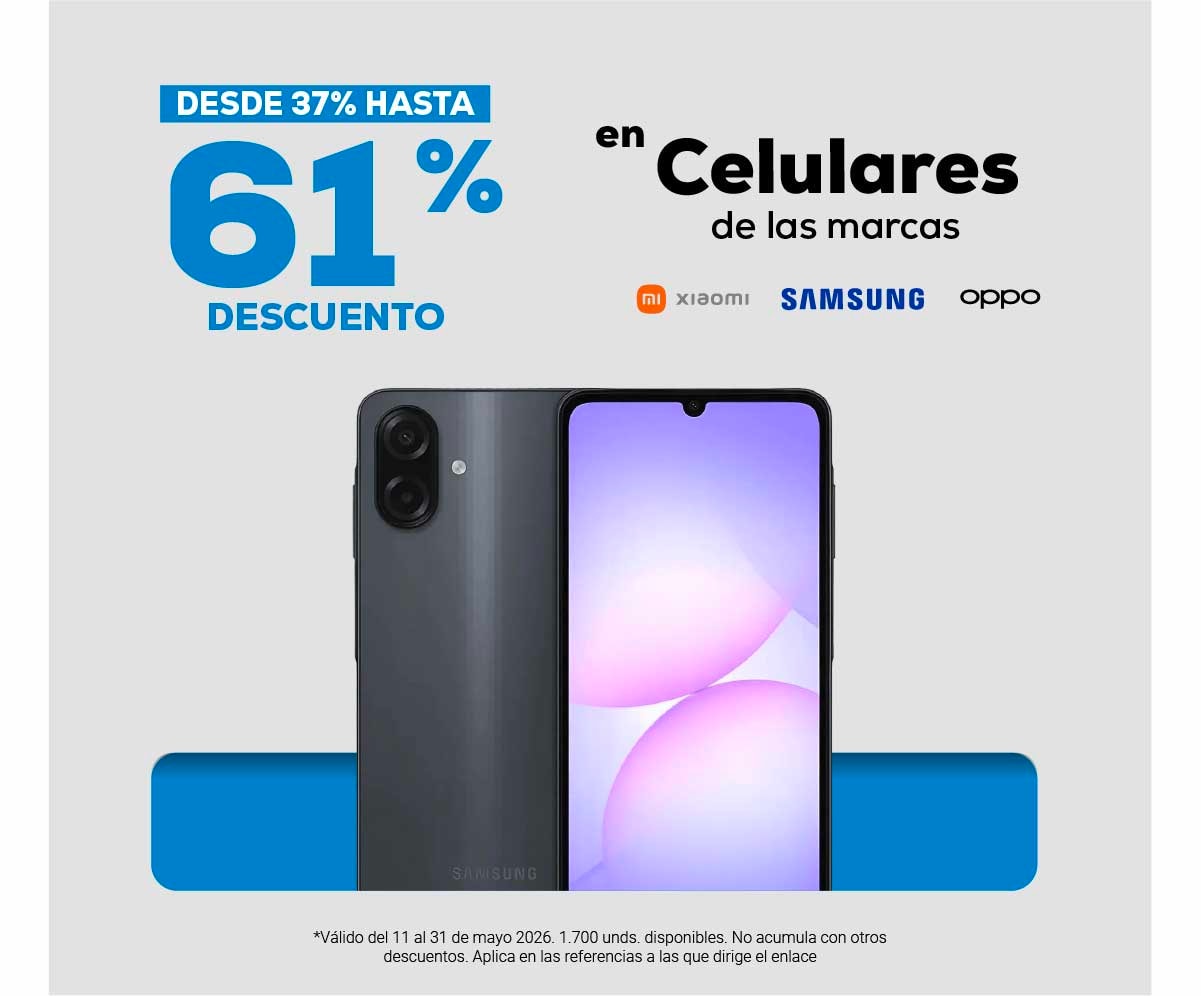 DESDE 37% HASTA 61% DESCUENTO en Celulares de las marcas Xiaomi, Samsung, Oppo.