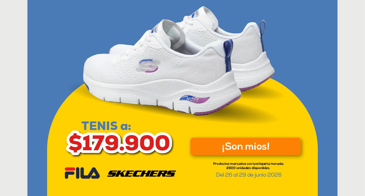 TENIS a: $179.900 ¡Son míos! FILA SKECHERS 2600 unidades disponibles. Productos marcados con etiqueta de color morado.