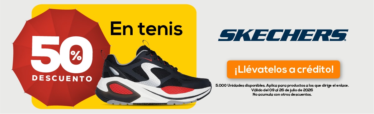 50% descuento En tenis SKECHERS ¡Llévatelos a crédito!