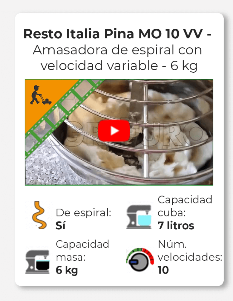 Resto Italia Pina MO 10 VV - Amasadora de espiral con velocidad variable - 6 kg
