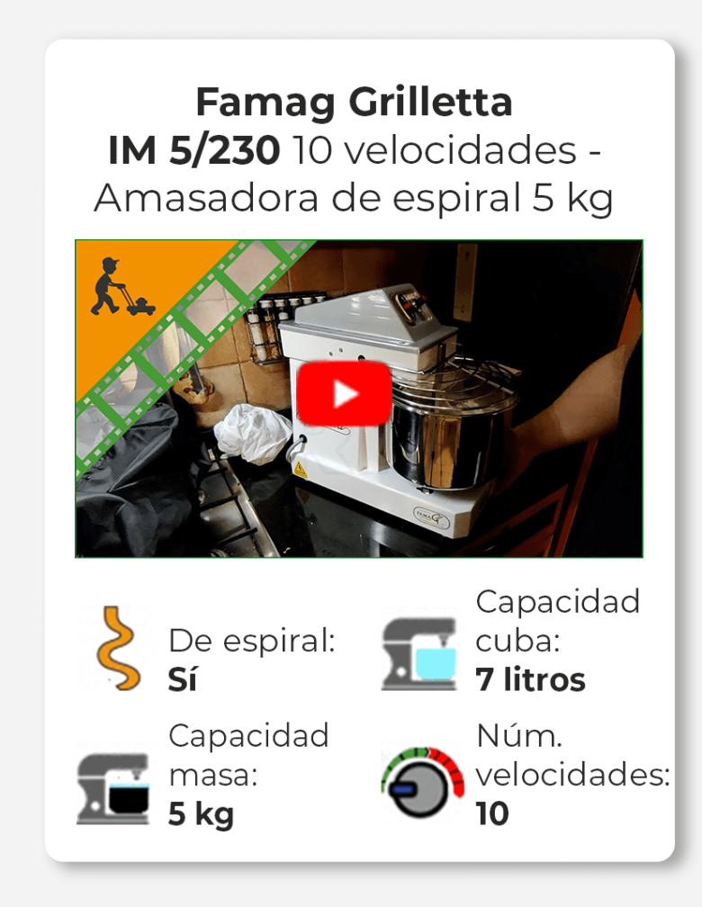 Famag Grilletta IM 5/230 10 velocidades - Amasadora de espiral 5 kg de alta hidratación