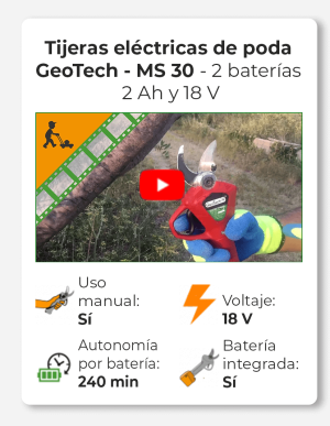 Tijeras eléctricas de poda GeoTech - MS 30 - 2 baterías 2 Ah y 18 V