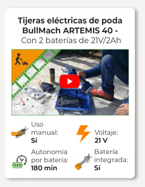 Tijeras eléctricas de poda BullMach ARTEMIS 40 - Con 2 baterías de 21V/2Ah