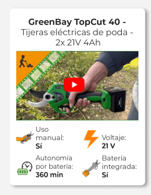 GreenBay TopCut 40 - Tijeras eléctricas de poda - 2x 21V 4Ah