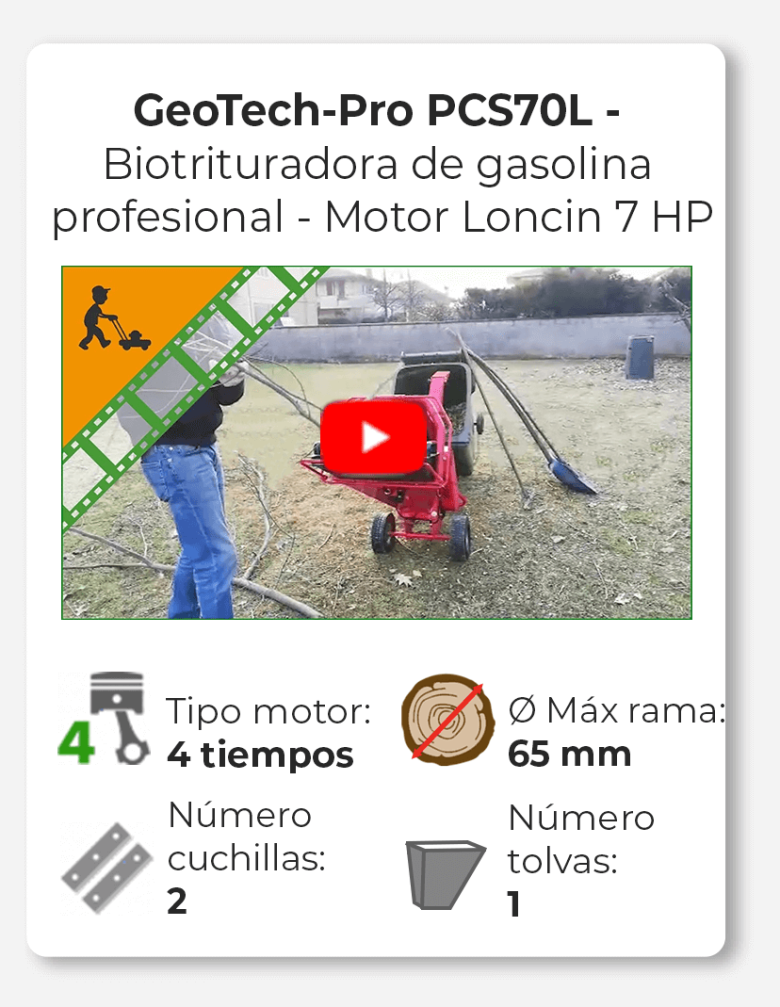GeoTech-Pro PCS70L - Biotrituradora de gasolina profesional - Motor Loncin 7 HP