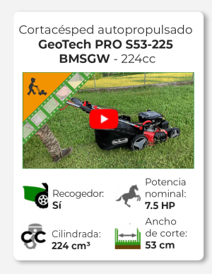 Cortacésped autopropulsado GeoTech PRO S53-225 BMSGW 224cc, 4 en 1, cuchilla de 53 cm