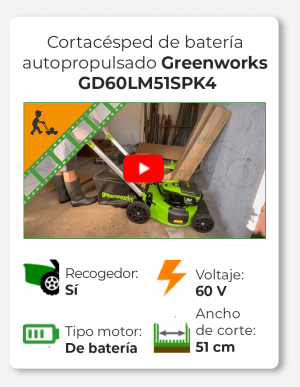 Greenworks GD60LM51SPK4 - Cortacésped autopropulsado de batería - 60V/4Ah - Corte 51 cm