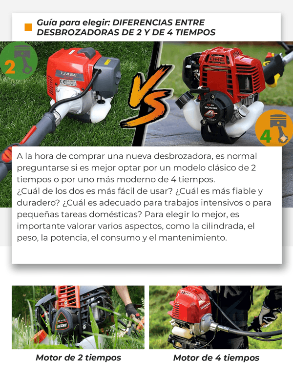 Guía para elegir: DIFERENCIAS ENTRE LAS DESBROZADORAS CON MOTORES DE 2 TIEMPOS Y DE 4