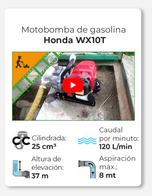 Motobomba de gasolina Honda WX10T racores de 25mm, autocebante