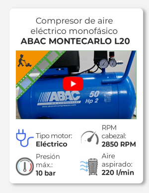 ABAC MONTECARLO L20 - Compresor de aire eléctrico monofásico - Motor 2 HP - 50 L