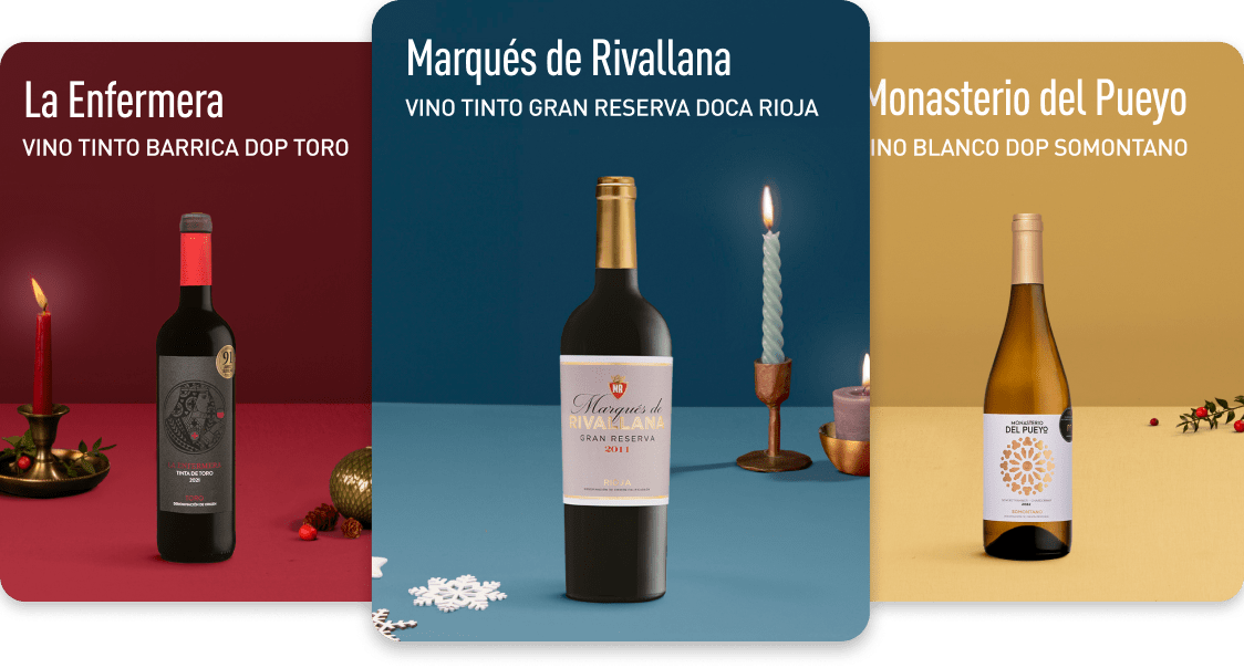 Marqués de Rivallana VINO TINTO GRAN RESERVA DOCA RIOJA | La Enfermera VINO TINTO BARRICA DOP TORO | Monasterio del Pueyo VINO BLANCO DOP SOMONTANO