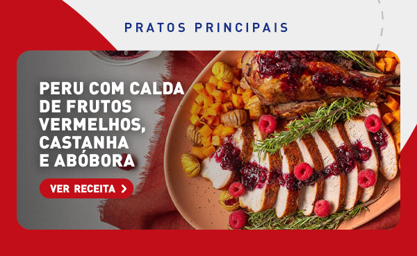 Peru com Calda de Frutos Vermelhos, Castanha e Abóbora