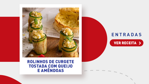 Rolinhos de Curgete Tostada com Queijo e Amêndoas