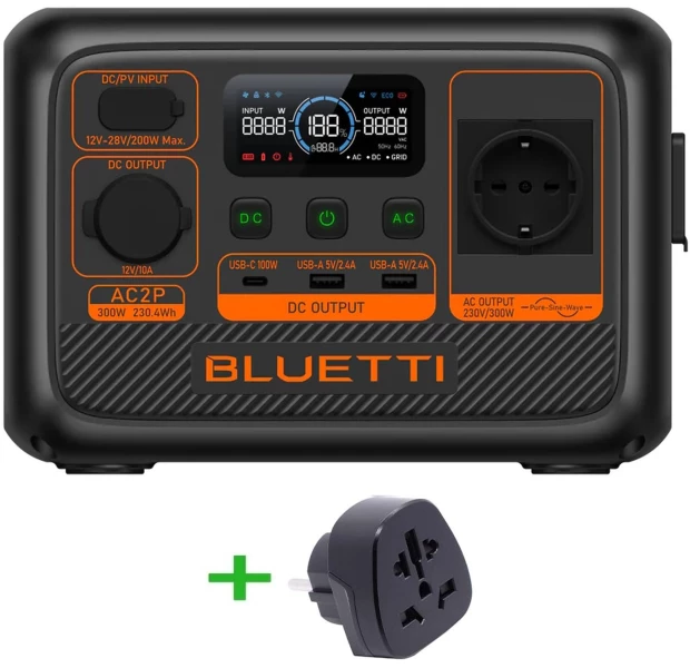 Зарядна станція Bluetti AC2P / 300 Вт / 230.4 Вт⋅год / LiFePO4 UK+перехідники