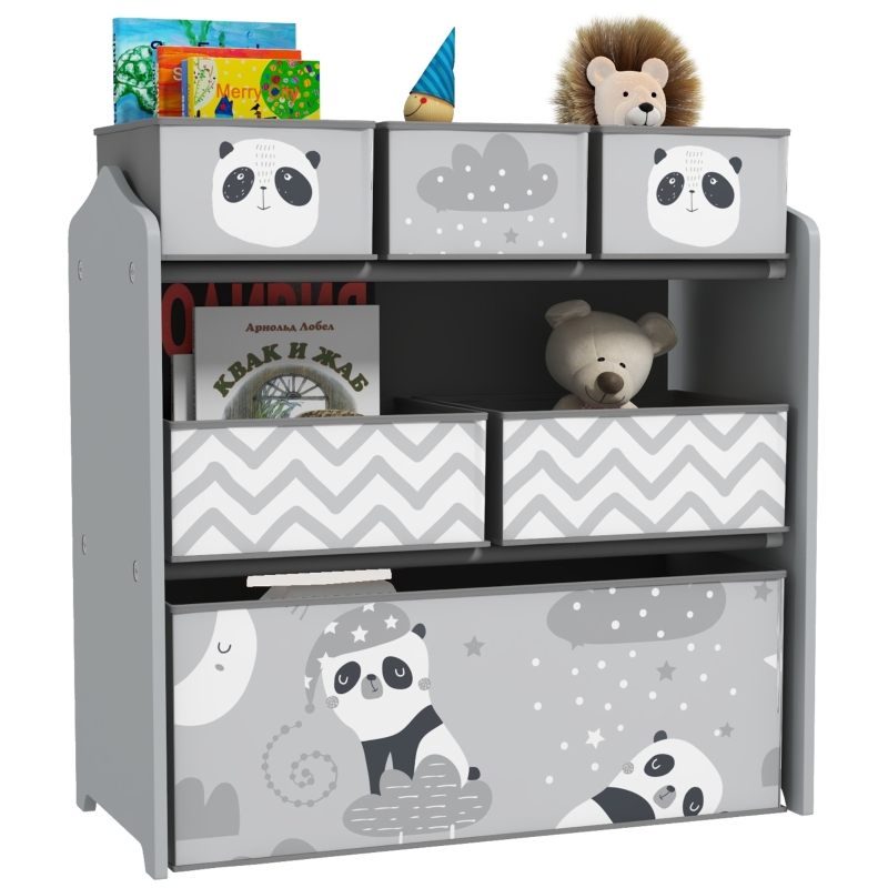 ZONEKIZ Organizador de Juguetes para Niños Estantería para Juguetes 
con 6 Cajas de Tela no Tejida Extraíbles 63x30x66 cm Gris