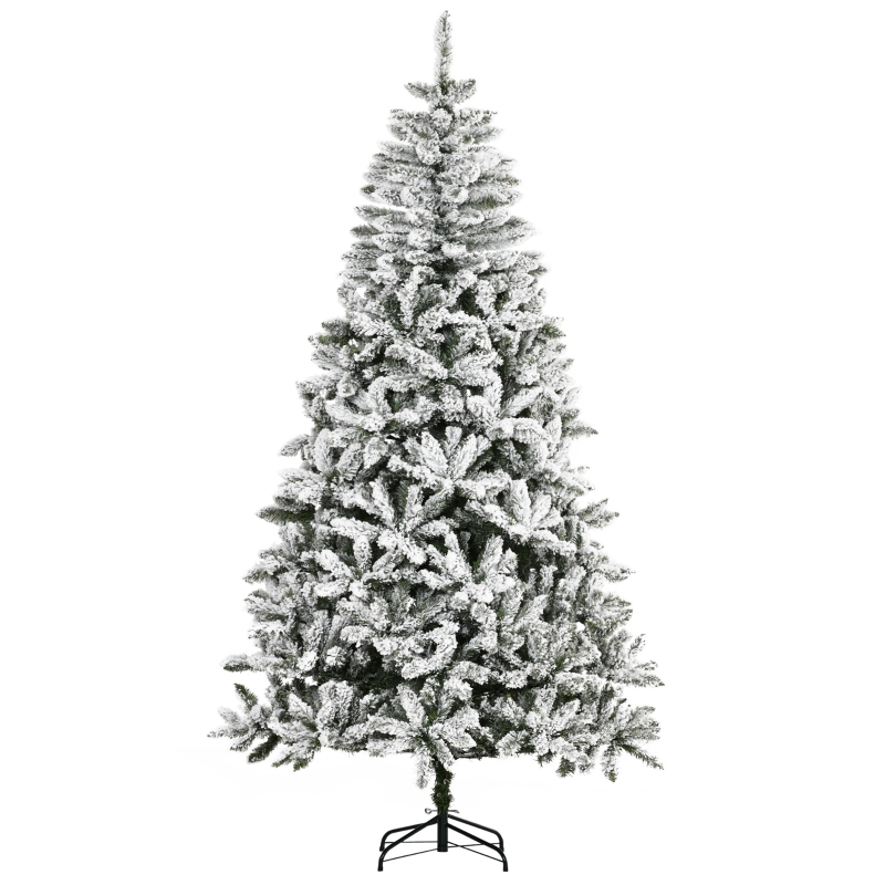 HOMCOM Árbol de Navidad Artificial 225 cm con Nieve Ignífugo con 1300 
Ramas Decoración Navideña para Interiores Verde