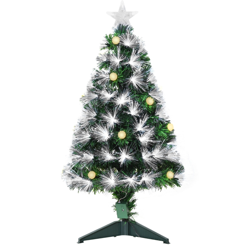 HOMCOM Árbol de Navidad con Fibra Óptica Árbol de Navidad Artificial 
con 90 Luces LED y 90 Ramas para Interior Ø48x90 cm Verde