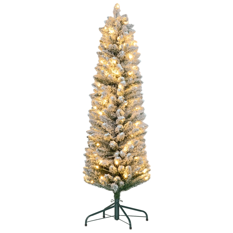 HOMCOM Árbol de Navidad Artificial Nevado 150 cm con 120 Luces LED 263 
Ramas y Soporte de Metal para Salón Verde y Blanco