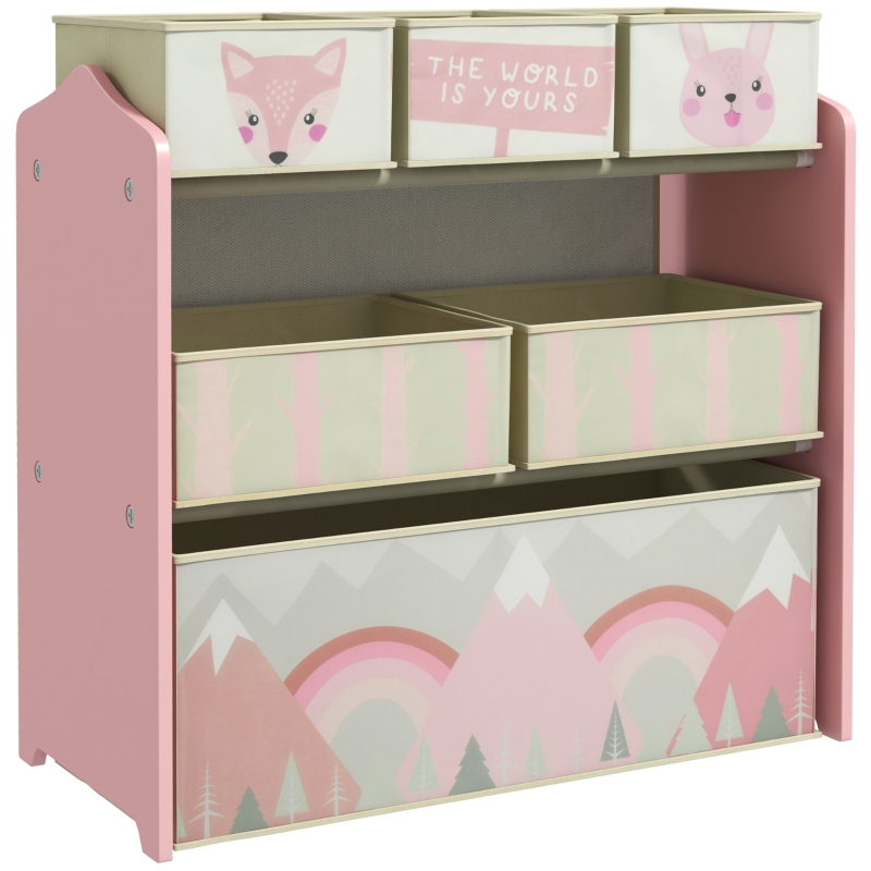 ZONEKIZ Organizador de Juguetes para Niños Estantería para Juguetes 
con 6 Cajas de Tela no Tejida Extraíbles 63x30x66 cm Rosa