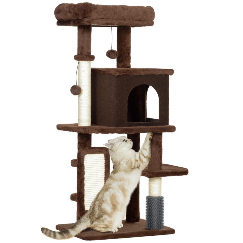 PawHut Árbol Rascador para Gatos 104 cm con Plataformas Poste con 
Cepillo Bolas Colgantes y Almohadilla para Rascar Marrón