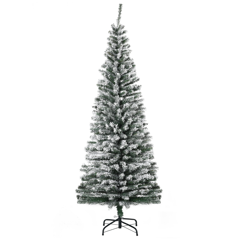 HOMCOM Árbol de Navidad Estrecho 180 cm Árbol Navideño Nevado con 492 
Ramas y Soporte de Metal para Salón Verde y Blanco