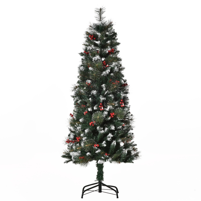 HOMCOM Árbol de Navidad Artificial con Nieve 150 cm con 360 Ramas 38 
Bayas Decoración Navideña para Interiores Verde