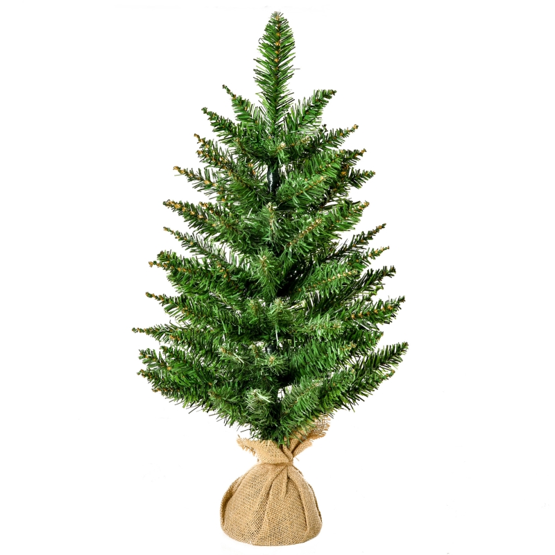 HOMCOM Árbol de Navidad Artificial Pequeño de 60 cm Altura con 70 
Ramas Base de Tela Mini Árbol Navideño Realista para Interior Verde