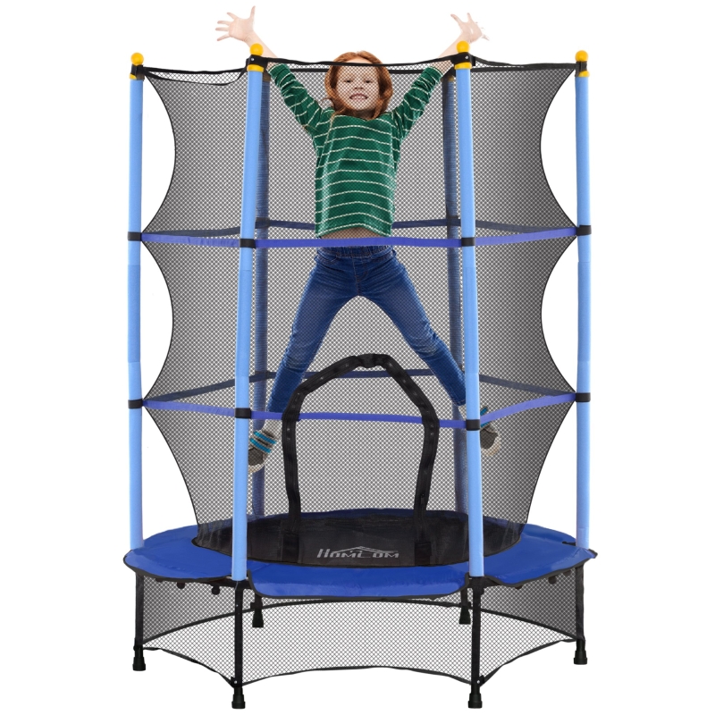 HOMCOM Trampolín para Niños de +3 Años Ø140 cm con Red de Seguridad 
y Marco de Acero para Interior y Exterior Azul y Negro