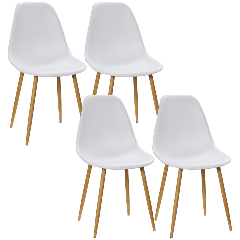 HOMCOM Pack de 4 Sillas de Comedor con Respaldo Alto y Patas de Metal 
para Salón 45x52x85,5 cm Blanco y Natural