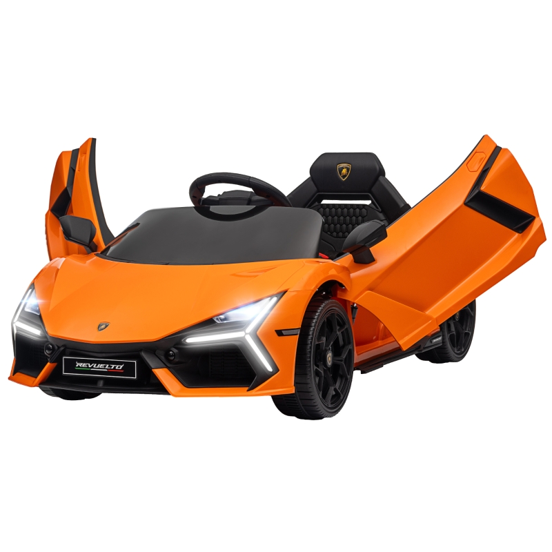 AIYAPLAY Coche Eléctrico para Niños de +3 Años Lamborghini Revuelto 
con Mando a Distancia Faros LED Bocina Música Naranja