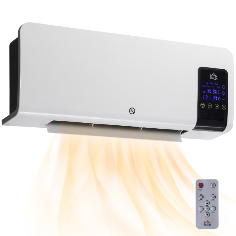 HOMCOM Calefactor Eléctrico de Pared 1000W/2000W Estufa con Pantalla 
LED y Mando a Distancia 54,5x12x21,5 cm Blanco