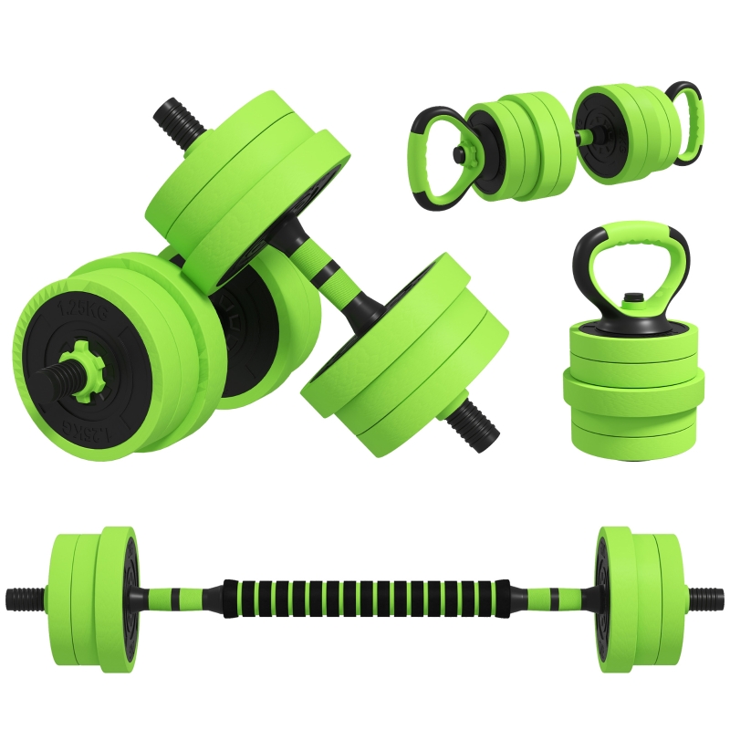 SPORTNOW Kit de Gimnasio 4 en 1 Mancuernas Kettlebell Barra de Pesas 
para Entrenamiento de Fuerza en Hogar Gimnasio Oficina Verde