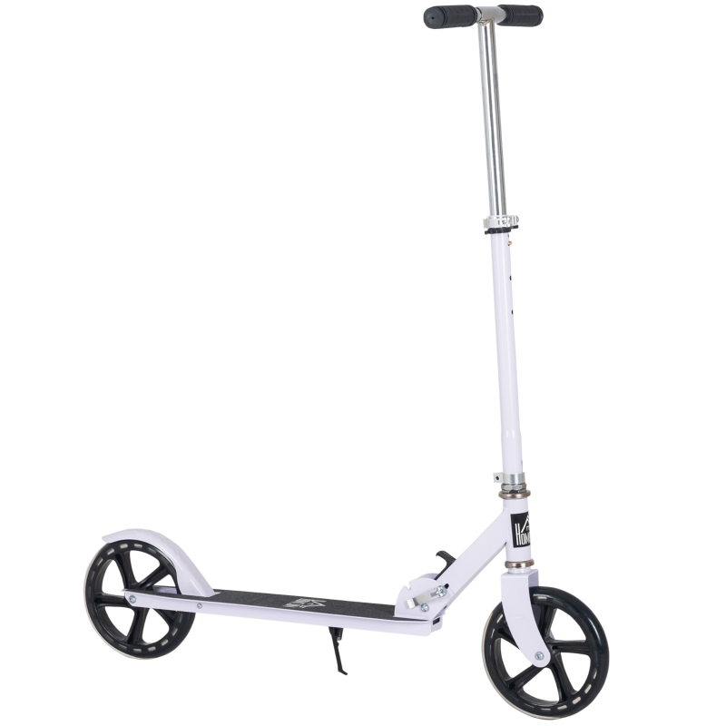 HOMCOM Patinete Plegable para Niños de 7-14 Años Scooter Infantil 
Manillar Ajustable en Altura de 4 Niveles con Freno 88x37x75-100 cm Blanco