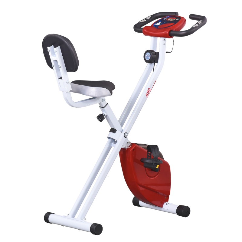 HOMCOM Bicicleta Estática Plegable con Resistencia Magnética Asiento 
con Altura Ajustable y Pulsómetro 43x97x109 cm Rojo