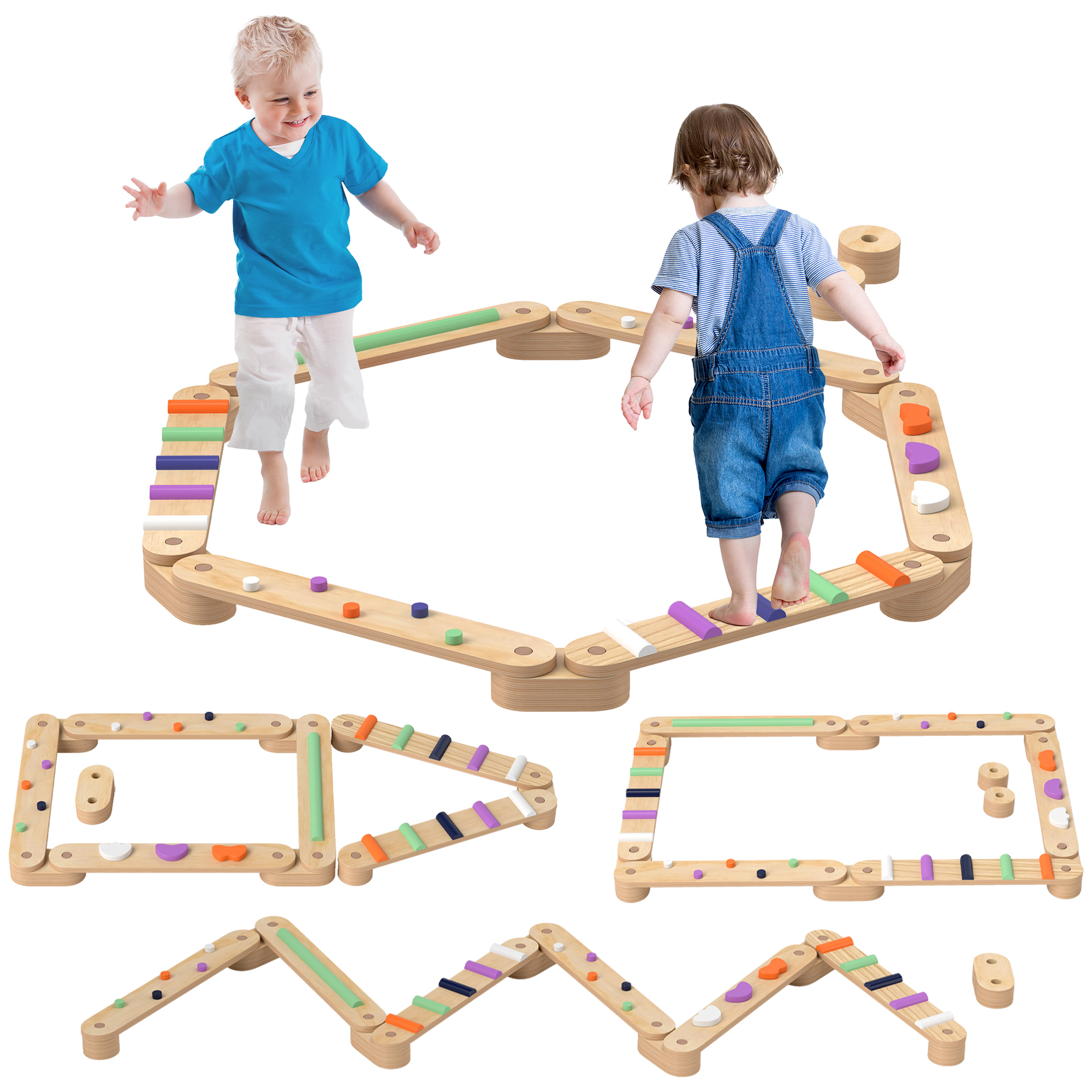 AIYAPLAY Juego de Viga de Equilibrio de Madera para Niños de +3 Años 
para Entrenamiento de Equilibrio Multicolor