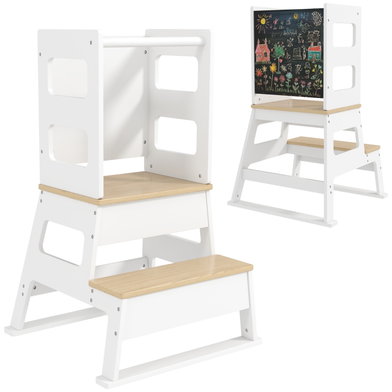 AIYAPLAY Torre de Aprendizaje para Niños de +3 Años con Pizarra y 
Barrera de Seguridad para Baño Cocina 55x52,5x87,5 cm Blanco